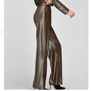 Zara High Waisted Wide Leg Striped Velvet Trouser